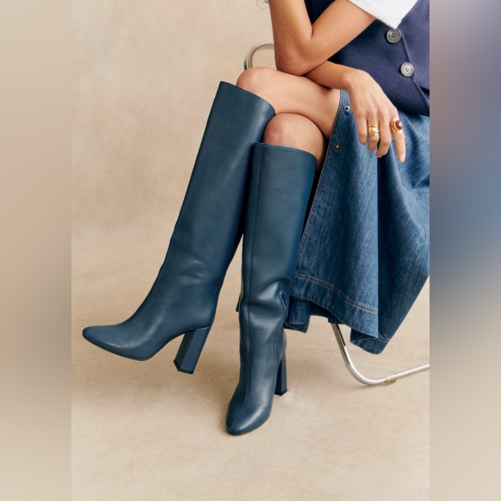 Sezane Knee-high Boots Blue Leather- Size 8 US
